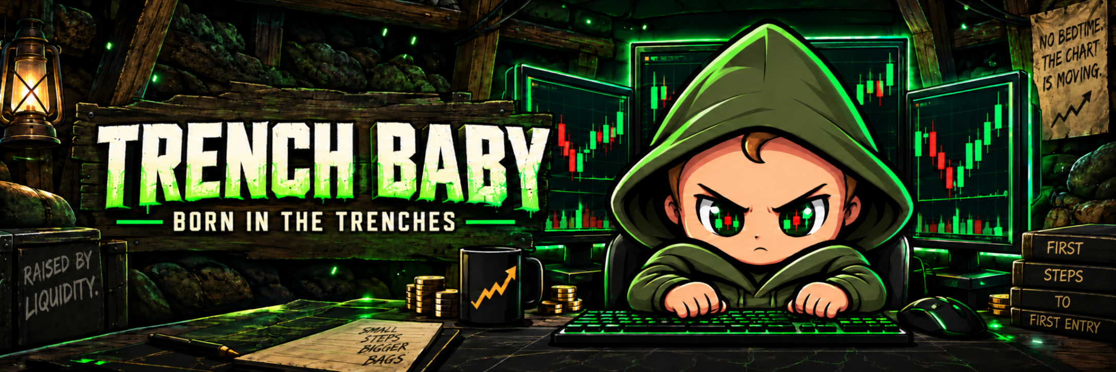Trench Baby trading from an underground command center